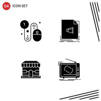 Mobile Interface Solid Glyph Set of 4 Pictograms of business sound pay file shop Editable Vector Design Elements