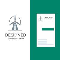 diseño de logotipo gris de energía eólica de turbina y plantilla de tarjeta de visita vector