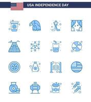 Set of 16 Vector Blues on 4th July USA Independence Day such as american building hokey usa leisure Editable USA Day Vector Design Elements