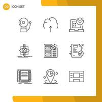 Set of 9 Vector Outlines on Grid for science pollution bad monitoring error Editable Vector Design Elements