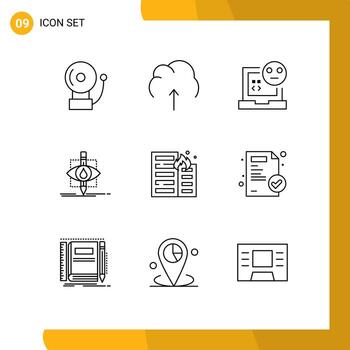 conjunto de 9 contornos vectoriales en cuadrícula para elementos de diseño vectorial editables de error de monitoreo de contaminación científica vector
