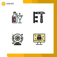 Modern Set of 4 Filledline Flat Colors Pictograph of wine camera easter hammer computer Editable Vector Design Elements