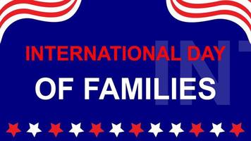 internationell dag av familjer firande text med USA flagga motiv bakgrund. video