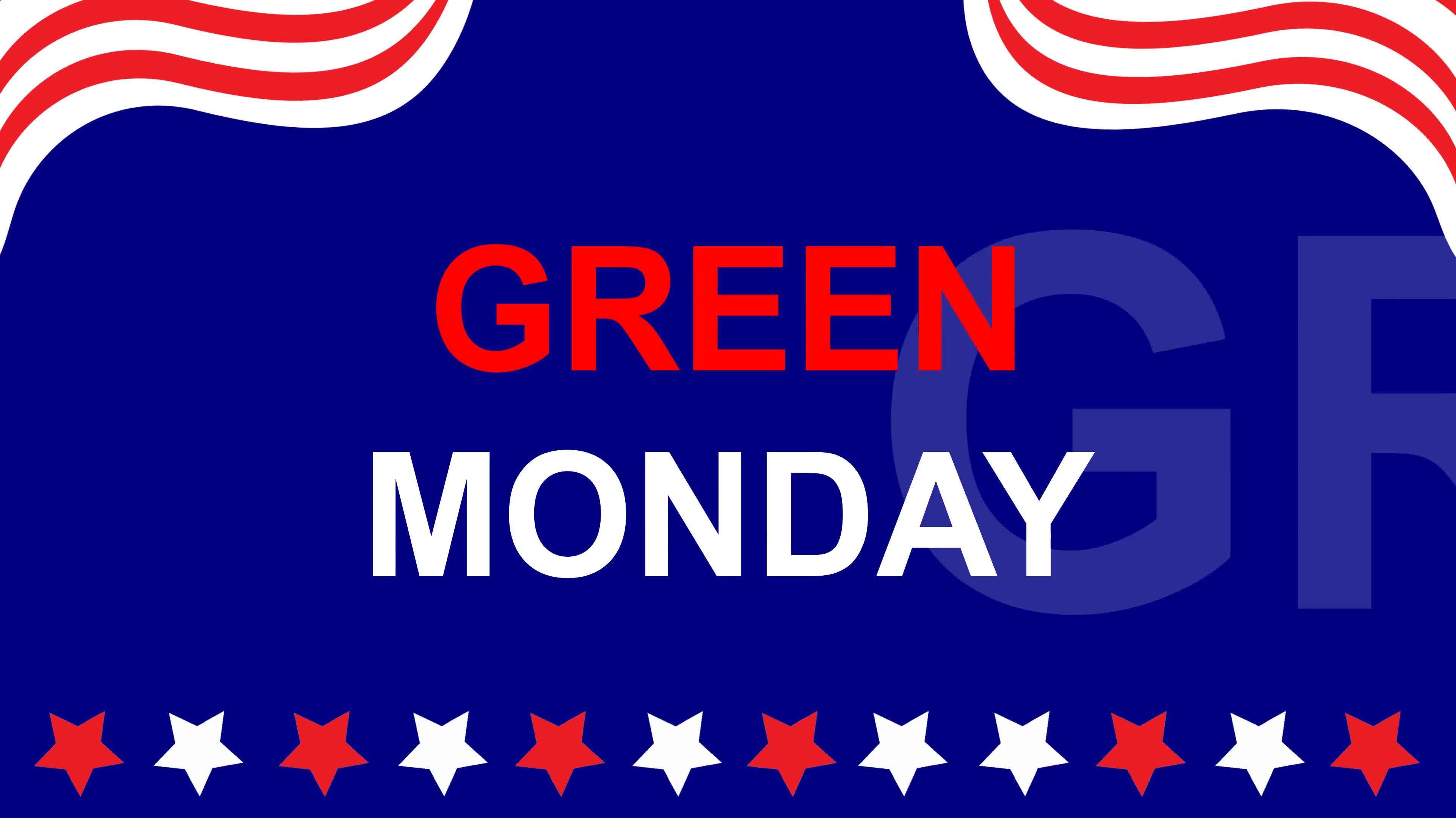 GREEN MONDAY text on USA national flag background. Related American