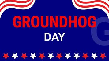 Groundhog day celebration text with USA flag motif background. video