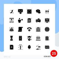 25 User Interface Solid Glyph Pack of modern Signs and Symbols of office business bubble wine drink Editable Vector Design Elements