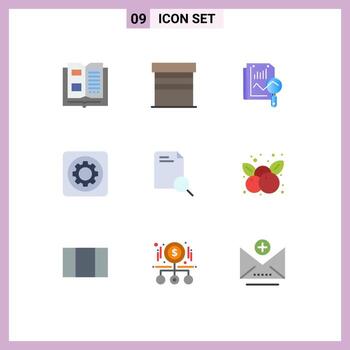 Modern Set of 9 Flat Colors Pictograph of search setting file option gear Editable Vector Design Elements