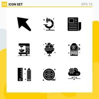 Modern Set of 9 Solid Glyphs Pictograph of food cafe sheet machine electric Editable Vector Design Elements