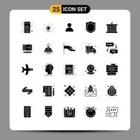 Group of 25 Solid Glyphs Signs and Symbols for food bread contacts bakery security Editable Vector Design Elements