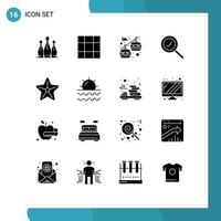 Set of 16 Modern UI Icons Symbols Signs for beach star transportation sea search Editable Vector Design Elements