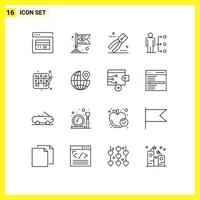 Universal Icon Symbols Group of 16 Modern Outlines of tic tac toe user construction network connect Editable Vector Design Elements