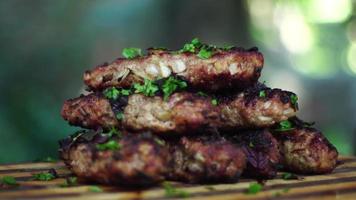 stänga upp utsökt grillad nedskärningar av kött video