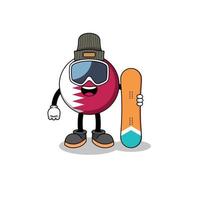 caricatura de la mascota del jugador de snowboard de la bandera de qatar vector