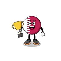 Cartoon mascot of qatar flag holding a trophy vector