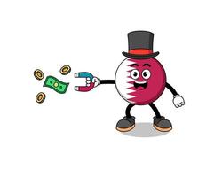 ilustración de personaje de la bandera de qatar atrapando dinero con un imán vector