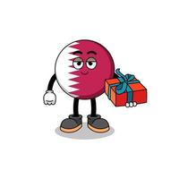 qatar flag mascot illustration giving a gift vector