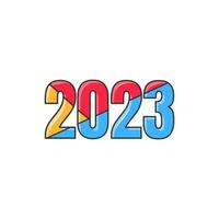 2023 con estilo de dibujos animados. elemento para diseño web, aplicaciones, pegatinas, pancartas, afiches, uso de impresión y parte del logotipo. vector