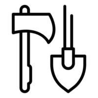 Axe and spade icon, outline style vector