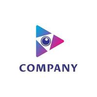 Triangle Shape with Eye Ball. Three Angle Logo in Play Button Concept. vector