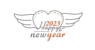 Happy New Year 2023 Logo with Love and wings , creative 2023 calligraphy vector logo typographi design.