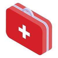 Red first aid kit icon, isometric style vector