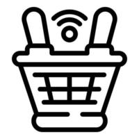 icono de cesta de la tienda en línea, estilo de esquema vector