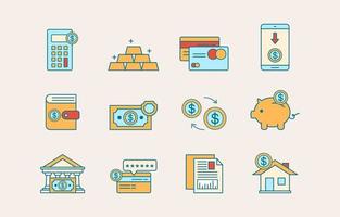 Banking Icon Collection with Flat Color Concept vector