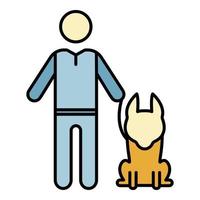 Senior man with dog icon color outline vector