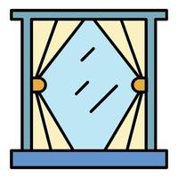 Cute window curtain icon color outline vector