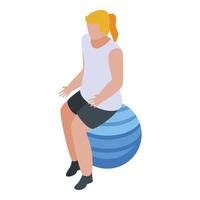 chica en icono de bola de fitness, estilo isométrico vector