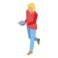 Girl in university library icon, isometric style vector