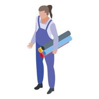 Textile production worker icon, isometric style vector