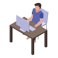 Desktop pc kid programming icon, isometric style vector