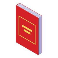 Red library book icon, isometric style vector