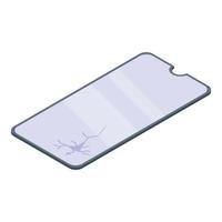 Cracked smartphone protective glass icon, isometric style vector