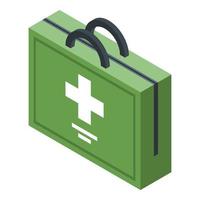 Green first aid kit icon, isometric style vector