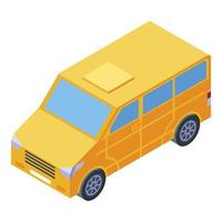 Yellow family van icon, isometric style vector