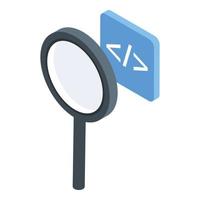 Testing software magnifier icon, isometric style vector