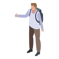 Man adventure hitchhiking icon, isometric style vector