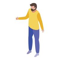 Hipster hitchhiking icon, isometric style vector