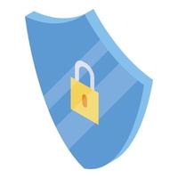 Secured shield testing software icon, isometric style vector