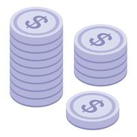 Silver coins stack icon, isometric style vector