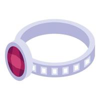 Silver ruby ring icon, isometric style vector