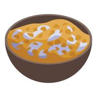 icono de copos de cereal de leche de tazón, estilo isométrico vector