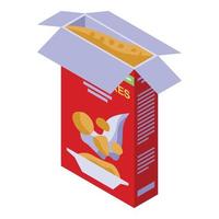 Open cereal flakes package icon, isometric style vector