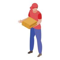 Courier delivery pizza icon, isometric style vector