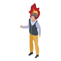 icono de fuego en la cabeza del hombre, estilo isométrico vector