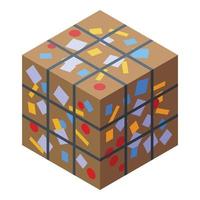 Compressed garbage cube icon, isometric style vector