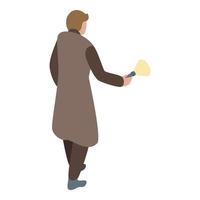 Investigator with flashlight icon, isometric style vector