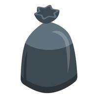 Black garbage bag icon, isometric style vector